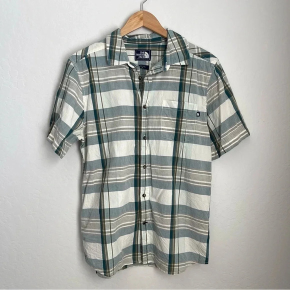 The North Face Men's Teal Green Plaid Short Sleeve Button Up Shirt Size Medium - Picture 1 of 4
